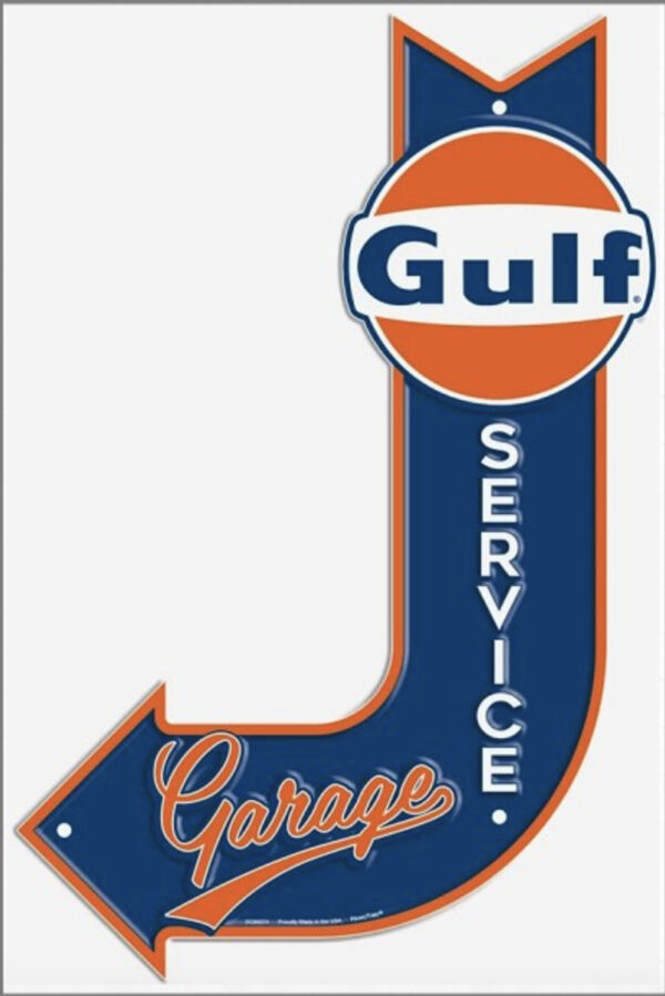 plaque déco américaine murale tole forme découpée de flèche gulf service garage